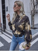 Floral Print Sheer Button Front Blouse