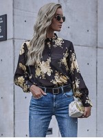 Floral Print Sheer Button Front Blouse