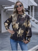 Floral Print Sheer Button Front Blouse