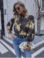 Floral Print Sheer Button Front Blouse