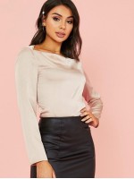 Draped Neck Solid Satin Top