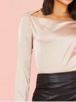 Draped Neck Solid Satin Top