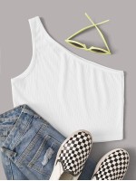 Ribbed One-Shoulder Crop Top