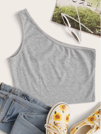 Ribbed One-Shoulder Crop Top