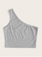 Ribbed One-Shoulder Crop Top