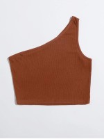 One Shoulder Rib-knit Crop Top