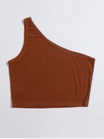 One Shoulder Rib-knit Crop Top