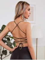 Lace Up Backless Metallic Cami Top