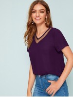 V-neck Mesh Insert Top