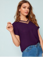 V-neck Mesh Insert Top