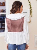 Statement Collar Tartan Panel Blouse