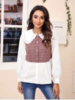 Statement Collar Tartan Panel Blouse