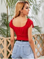 Self-Tie Smocked Crop Milkmaid Top