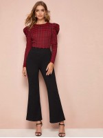 Gigot Sleeve Gingham Fitted Top