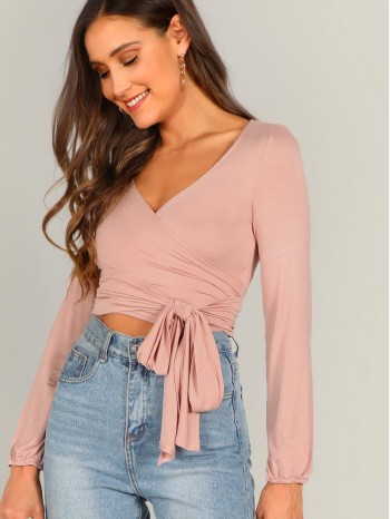 Surplice Wrap Knot Crop Tee