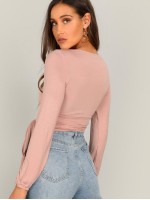 Surplice Wrap Knot Crop Tee