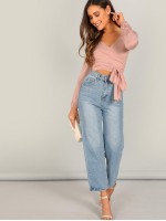 Surplice Wrap Knot Crop Tee