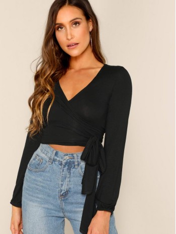 Surplice Wrap Self Tie Crop Tee