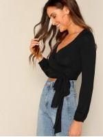 Surplice Wrap Self Tie Crop Tee