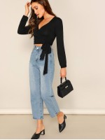 Surplice Wrap Self Tie Crop Tee