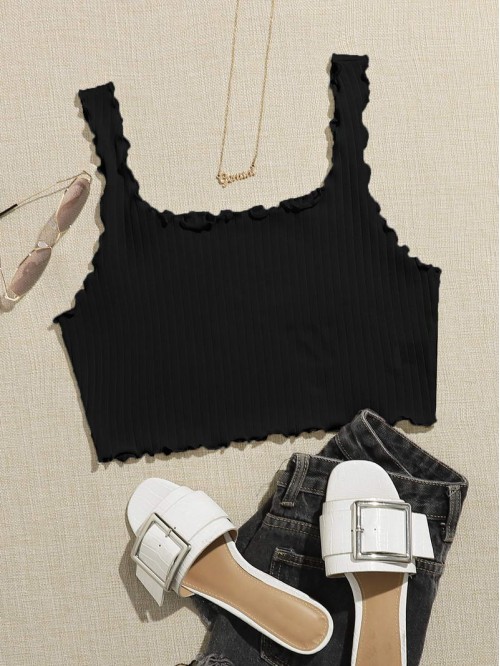 Lettuce Trim Rib-knit Crop Top