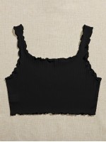 Lettuce Trim Rib-knit Crop Top