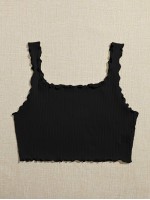 Lettuce Trim Rib-knit Crop Top