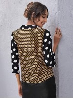 Draped Polka Dot & Graphic Print Top