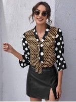 Draped Polka Dot & Graphic Print Top