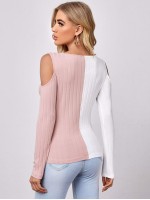 Colorblock Cold Shoulder Zipper Tee