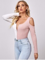 Colorblock Cold Shoulder Zipper Tee