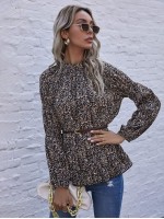 Stand Collar Ditsy Floral Blouse Without Belt