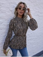 Stand Collar Ditsy Floral Blouse Without Belt