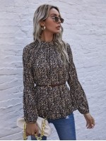 Stand Collar Ditsy Floral Blouse Without Belt