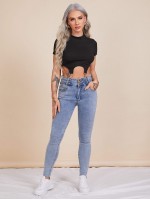 Asymmetrical Ring Hem Crop Tee