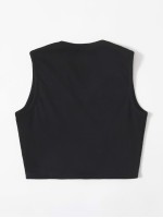 Notch Neck Rhinestone Letter Crop Tank Top