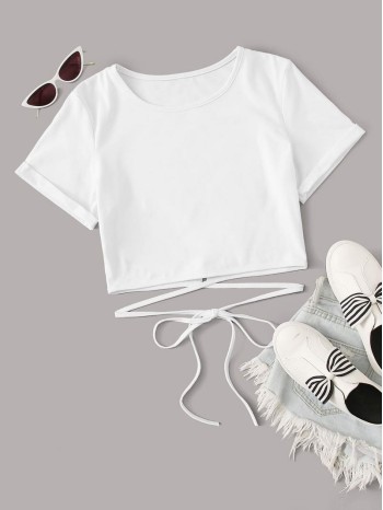 Solid Criss Cross Tie Front Tee