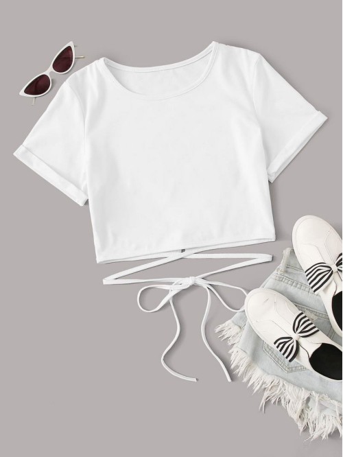 Solid Criss Cross Tie Front Tee