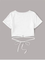 Solid Criss Cross Tie Front Tee