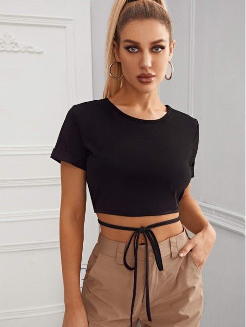 Wraparound Self-Tie Crop Top