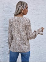 Snakeskin Print Flounce Sleeve Blouse