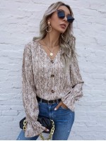 Snakeskin Print Flounce Sleeve Blouse