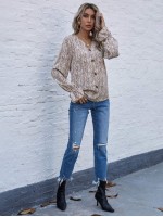 Snakeskin Print Flounce Sleeve Blouse