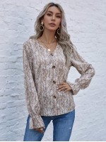 Snakeskin Print Flounce Sleeve Blouse