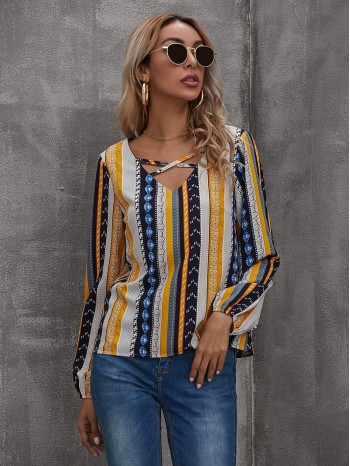 Geo Striped Criss Cross Blouse