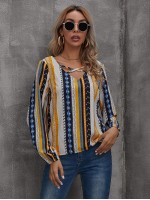 Geo Striped Criss Cross Blouse