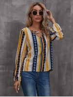 Geo Striped Criss Cross Blouse