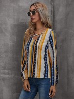 Geo Striped Criss Cross Blouse