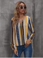 Geo Striped Criss Cross Blouse