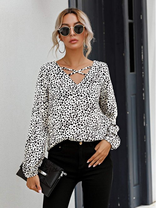 Dalmatian Criss Cross Neck Blouse